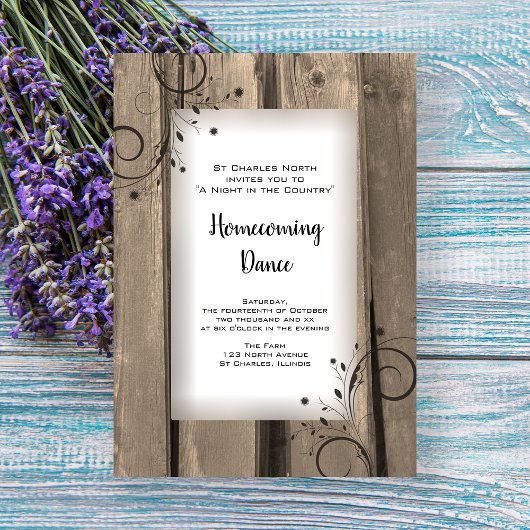 Invitation Rustic Country Grange Wood Homecoming Dance