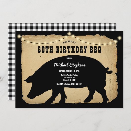 Invitation Rustic Country Hog 60e Anniversaire Barbeque - BBQ (Devant / Derrière)