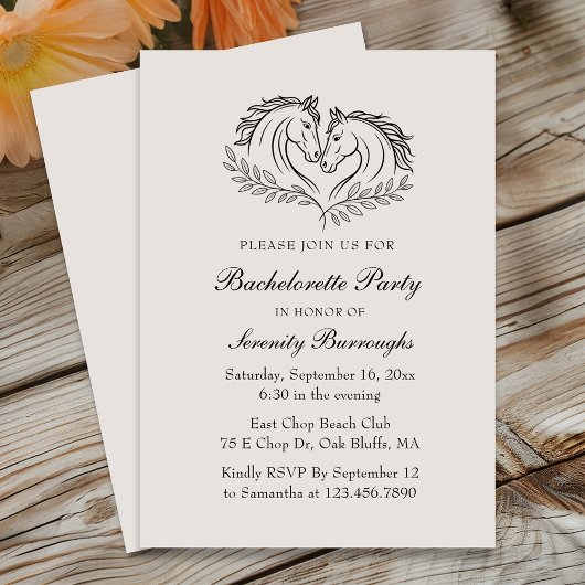 Invitation Rustic Country Horse Élégant Western Bachelorette