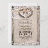 Invitation Rustic Country Horseshoe Burlap Lace Barn Mariage (Devant)