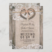 Invitation Rustic Country Horseshoe Burlap Lace Barn Mariage (Devant / Derrière)