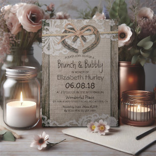 Invitation Rustic Country Horseshoe Burlap Lace Fête des mari