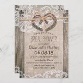 Invitation Rustic Country Horseshoe Burlap Lace Fête des mari (Devant / Derrière)