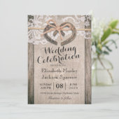 Invitation Rustic Country Horseshoe Burlap Lace Mariage (Debout devant)