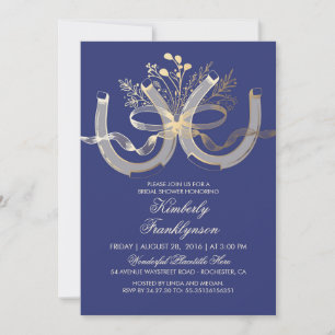Invitation Rustic Country Horseshoe Gold Navy Fête des mariée