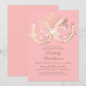 Invitation Rustic Country Horseshoe Gold Pink Fête des mariée (Devant / Derrière)