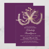 Invitation Rustic Country Horseshoe Gold Purple Fête des mari (Devant / Derrière)