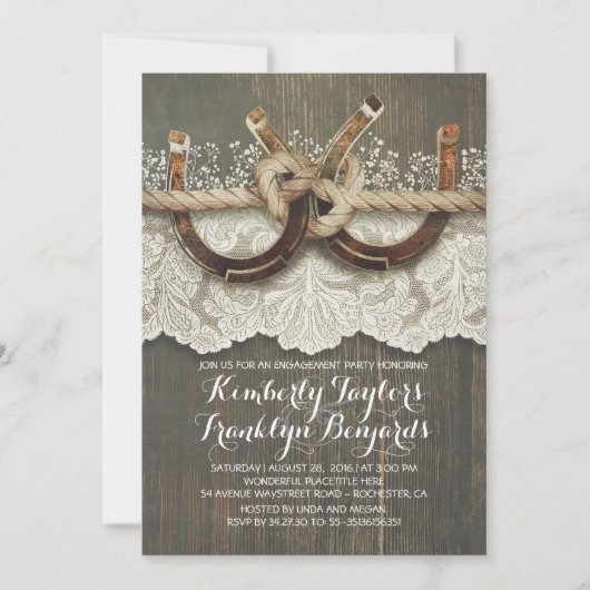 Invitation Rustic Country Horseshoes Couple Engagement Party (Devant)