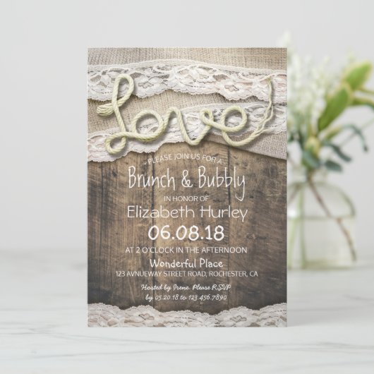 Invitation Rustic Country Love corde Burlap Fête des mariées (Debout devant)