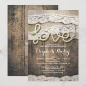 Invitation Rustic Country Love corde Burlap Fête des mariées  (Devant / Derrière)