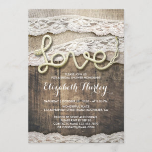Invitation Rustic Country Love corde Burlap Fête des mariées