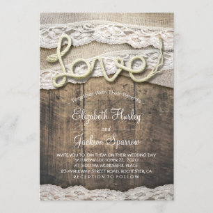 Invitation Rustic Country Love Rope Burlap Lace Barn Mariage