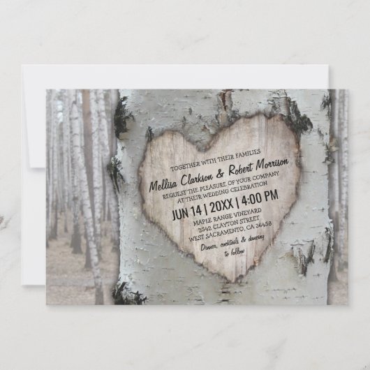 Invitation Rustic Country Mariage de bouleau argenté (Devant)