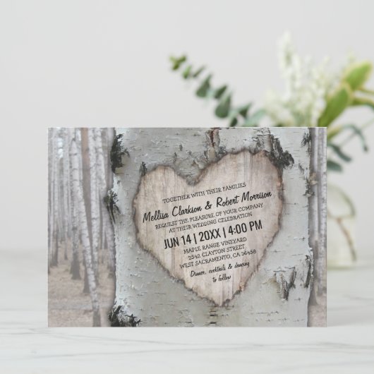 Invitation Rustic Country Mariage de bouleau argenté (Debout devant)
