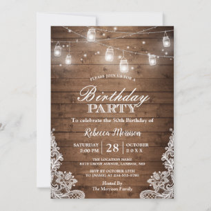Invitation Rustic Country Mason Jar Lumières fête d'anniversa