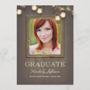 Invitation Rustic Country Mason Jar Lumières Photo Graduation