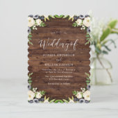 Invitation Rustic Country Navy & White Floral Wreath Mariage (Debout devant)