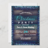 Invitation Rustic Country Noël parties scintillant bleue (Devant)