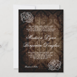Invitation Rustic Country Roses Grange Wood Wedding Invite