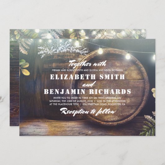 Invitation Rustic Country String éclaire le Mariage du souffl (Devant / Derrière)