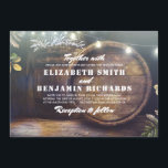 Invitation Rustic Country String éclaire le Mariage du souffl<br><div class="desc">L'invitation à mariage campagnard rustique comprend des tonneaux de chêne vinicole,  un collier romantique de lumières,  des fleurs à la respiration pour bébé et l'arrière - plan en bois de grange ancien.</div>