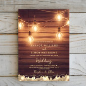 Invitation Rustic Country String lights Barre Mariage bois