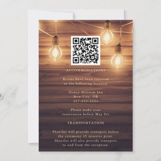 Invitation Rustic Country String lights Barre Mariage bois (Dos)