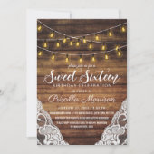 Invitation Rustic Country String Lights Wood Lace Sweet 16 (Devant)