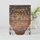 Invitation Rustic Country String Lights Wood Lace Sweet 16 (Debout devant)