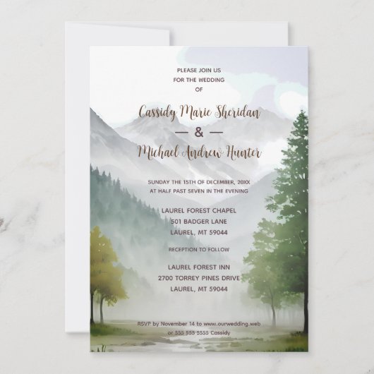 Invitation Rustic Country Style Mountains & Forest Landscape (Devant)