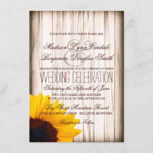 Invitation Rustic Country Sunflower Grange Wood Wedding Invit