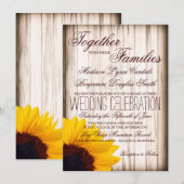 Invitation Rustic Country Sunflower Grange Wood Wedding Invit (Devant / Derrière)