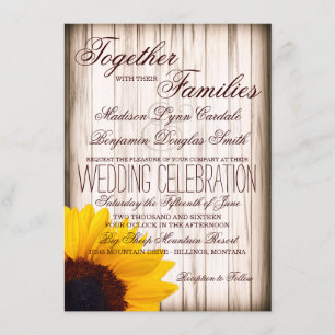 Invitation Rustic Country Sunflower Grange Wood Wedding Invit