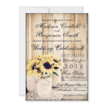 Rustic Country Sunflowers Mason Jar Wedding Invite