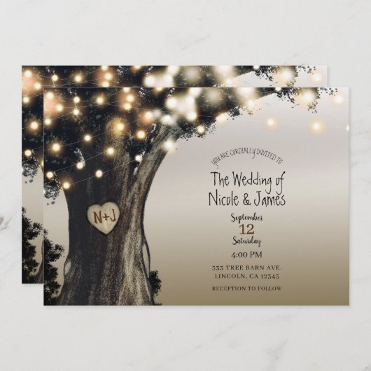 Invitation Rustic Country Tree & Lights Moderne Mariage de gr (Devant / Derrière)