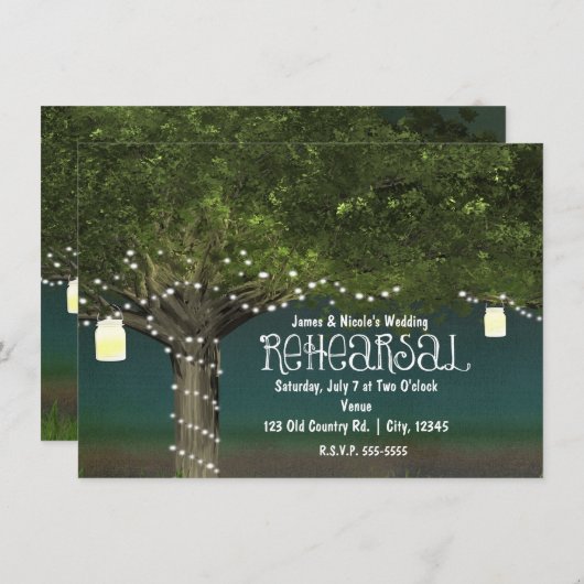 Invitation Rustic Country Tree String Lights Dîner de répétit (Devant / Derrière)