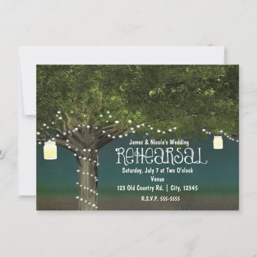 Invitation Rustic Country Tree String Lights Dîner de répétit (Devant)