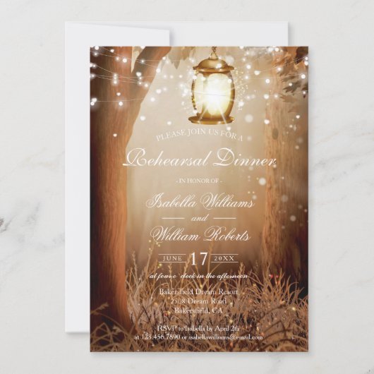 Invitation Rustic Country Tree String Lights Dîner de répétit (Devant)