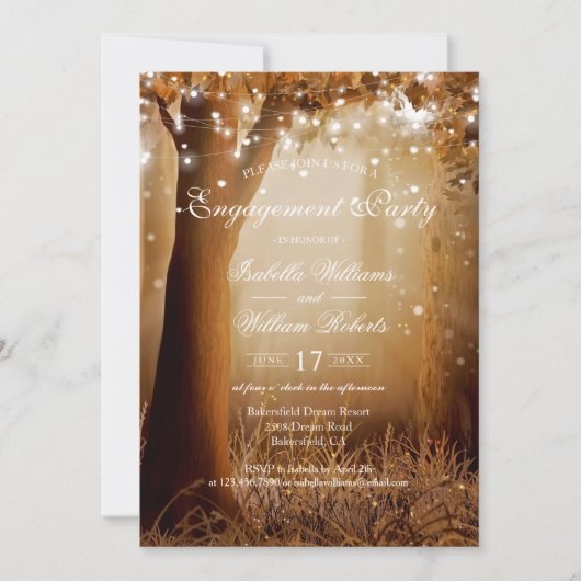 Invitation Rustic Country Tree String Lights Partie d'engagem (Devant)
