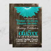 Invitation Rustic Country Turquoise Daisy Wood Wedding Invita (Devant / Derrière)