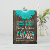Invitation Rustic Country Turquoise Daisy Wood Wedding Invita (Debout devant)