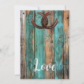 Invitation Rustic Country Turquoise Grange Bois fer à cheval  (Dos)