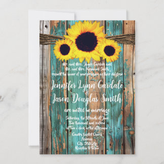 Invitation Rustic Country Turquoise Grange Mariage de tournes