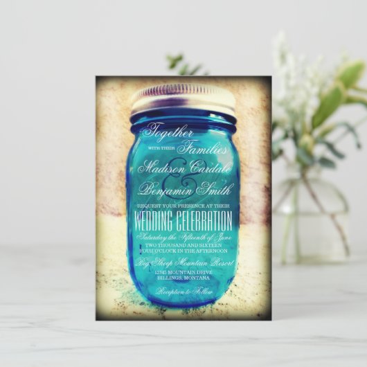 Invitation Rustic Country Turquoise Mason Jar Mariage Invitat (Debout devant)