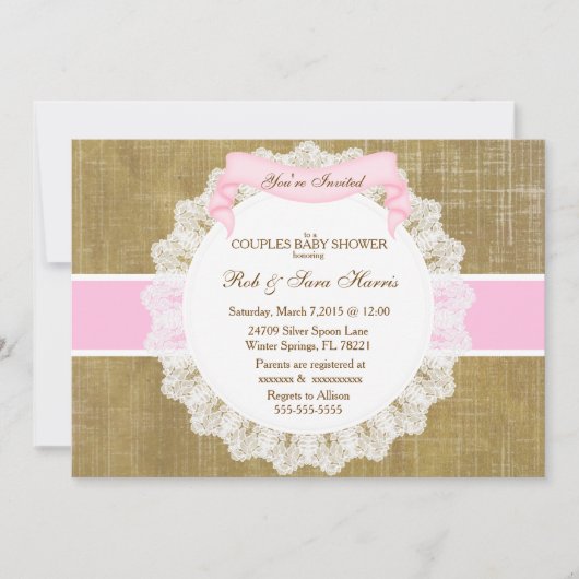 Invitation Rustic Country Vintage Burlap Baby shower Invitati (Devant)