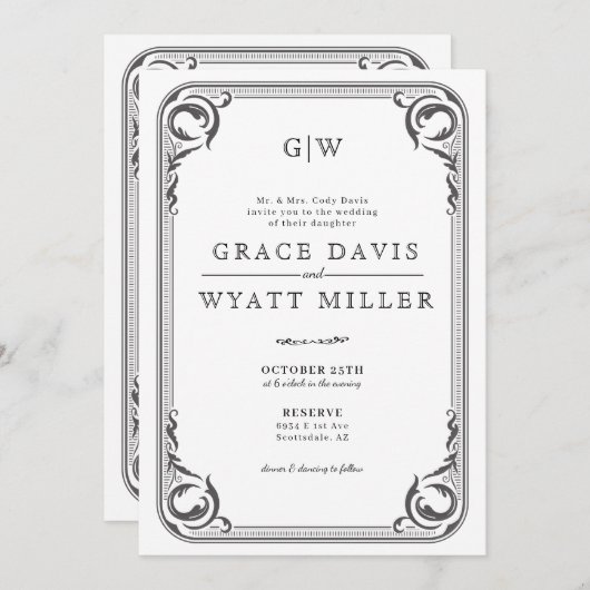 Invitation Rustic Country Western Mariage avec détails (Devant / Derrière)