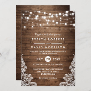Invitation Rustic Country Wood Twinkle Mariage de dentelle
