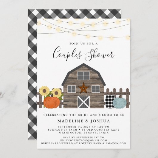 Invitation Rustic Couples Douche Automne Pays Annonce Invitat (Devant / Derrière)