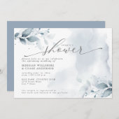 Invitation Rustic Couple's Douche Dusty Blue Foliage Invitat (Devant / Derrière)