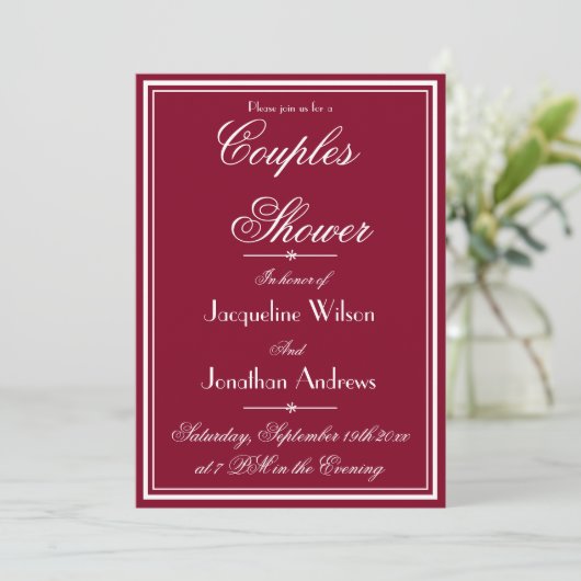 Invitation Rustic Couples Nom de douche E-mail RSVP Bourgogne (Debout devant)